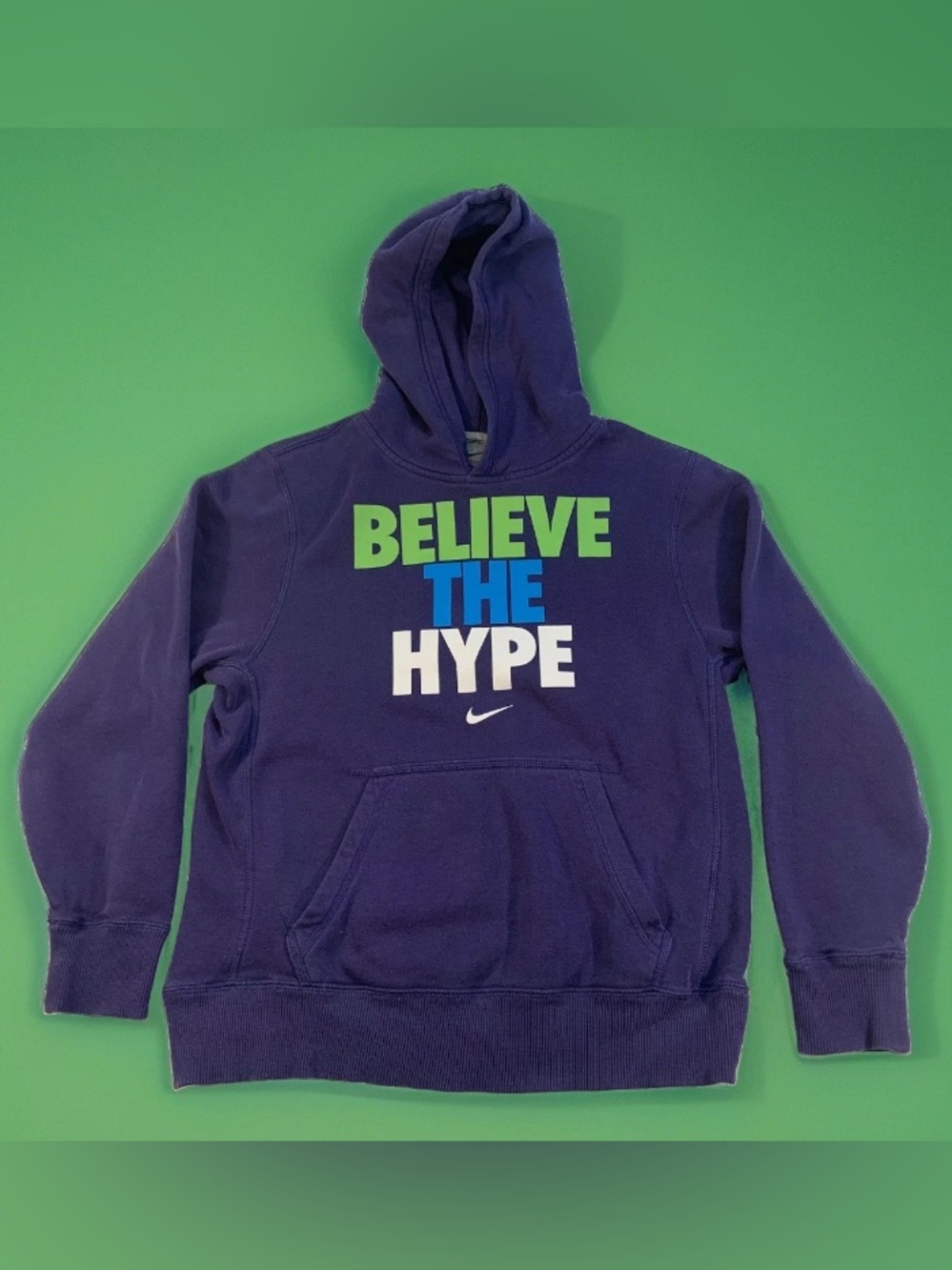 Nike Kids Purple 'Believe The Hype' Hoodie with Multicolor Text Size Medium